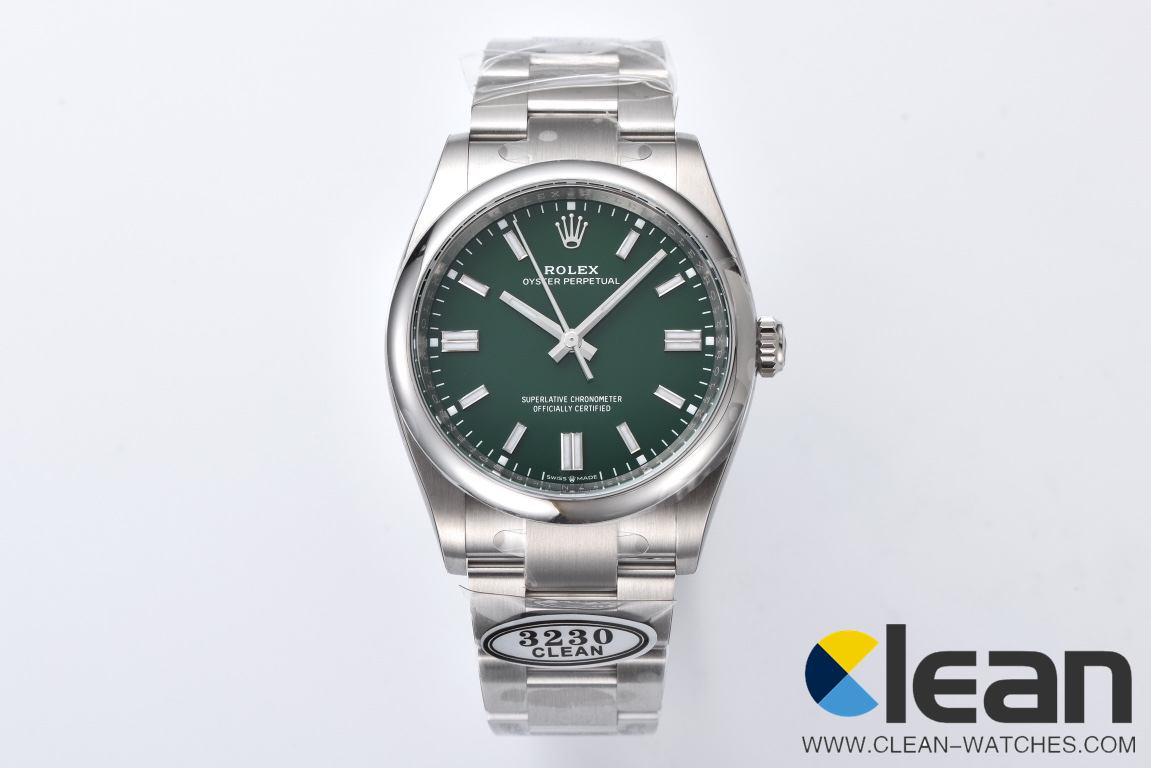 C厂Clean劳力士36mm蚝式恒动m126000-0005绿面「3230机芯」